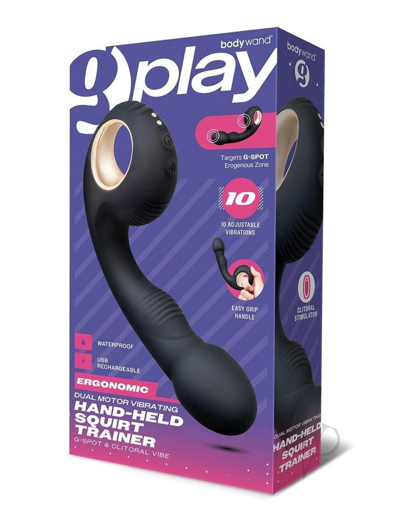 Bodywand G-Play Ergonomic Rechargeable Silicone Dual Motor Squirt Trainer Vibrator with Clitoral Stimulator - Black