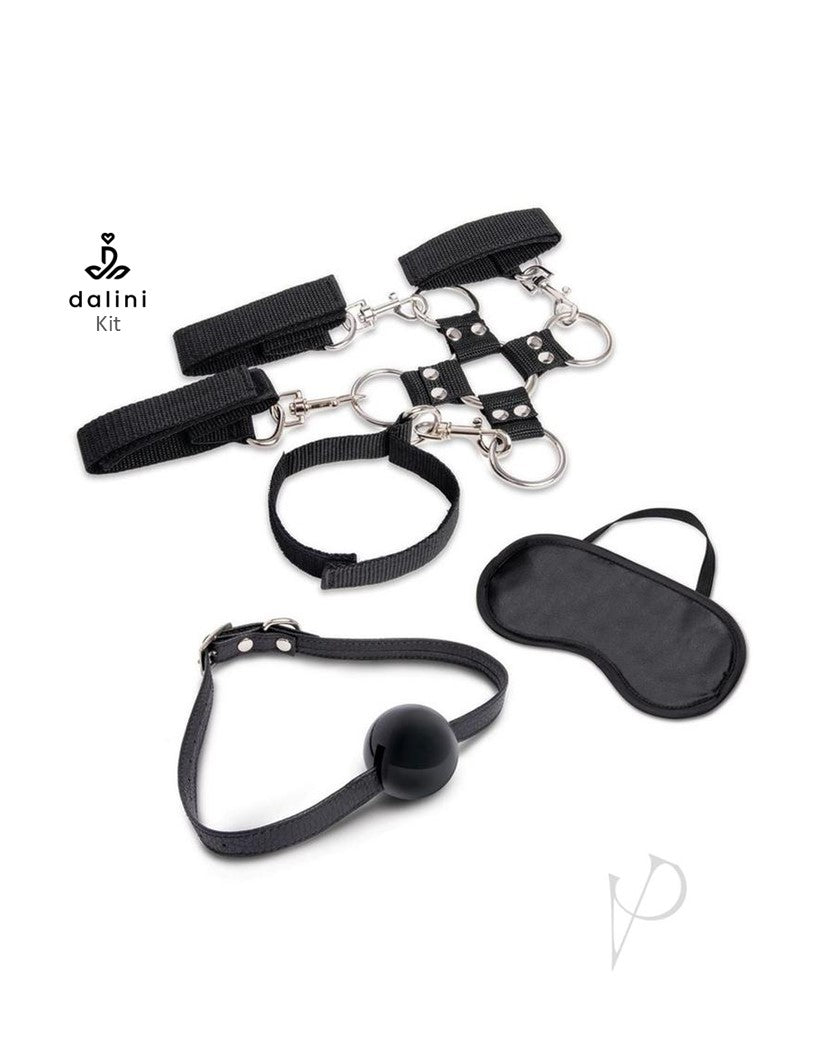 Lux Fetish Hogtie & Ball Gag Kit (7 Piece) - Black