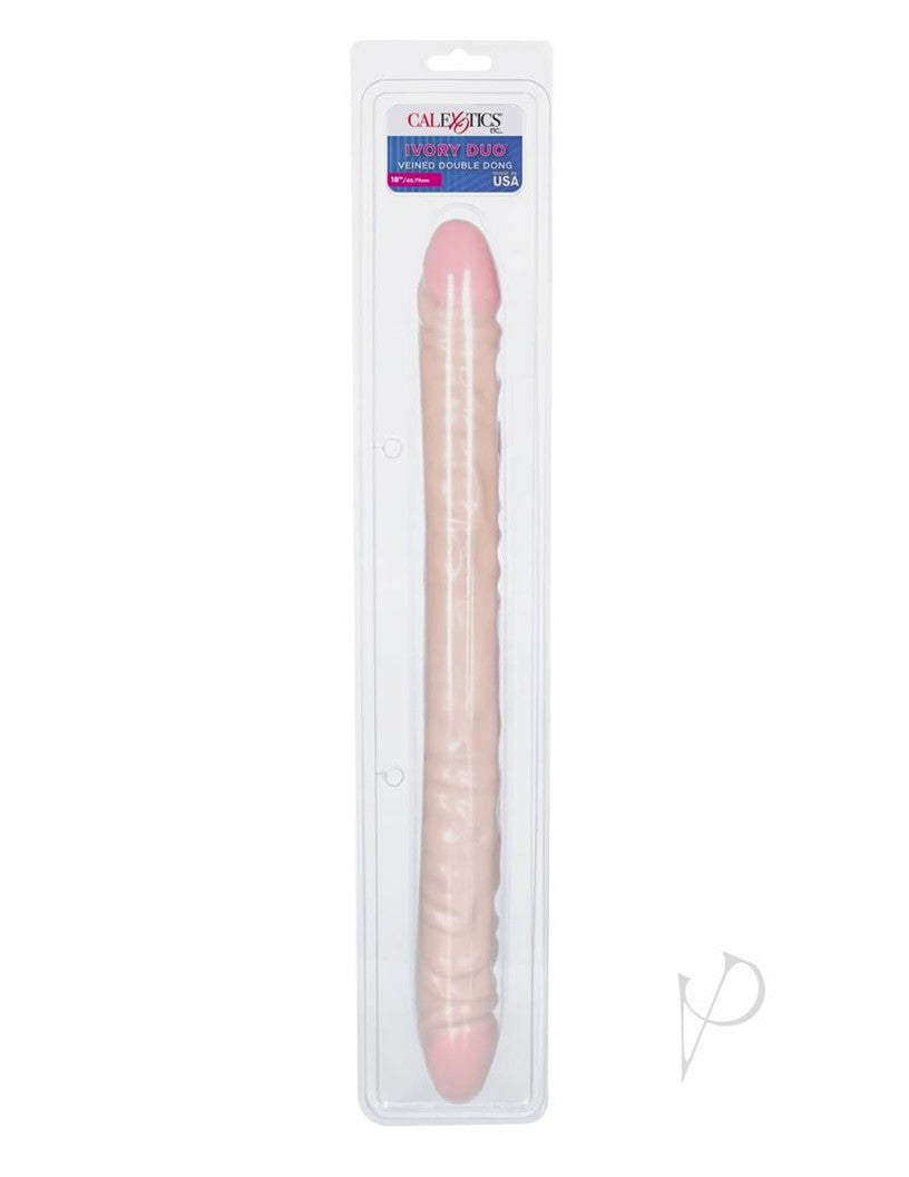 Vanilla Duo Veined Double Dildo 18in - Vanilla