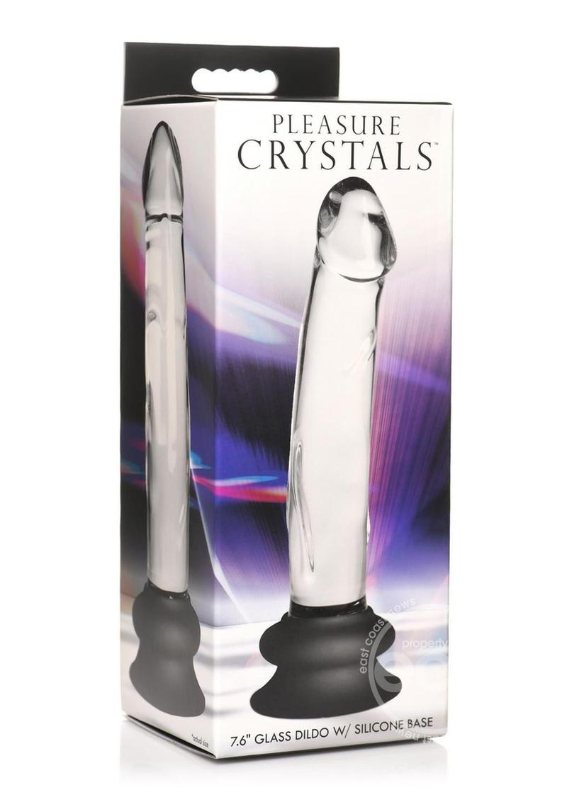 Pleasure Crystals Glass Dildo with Balls 7.1in - Clear