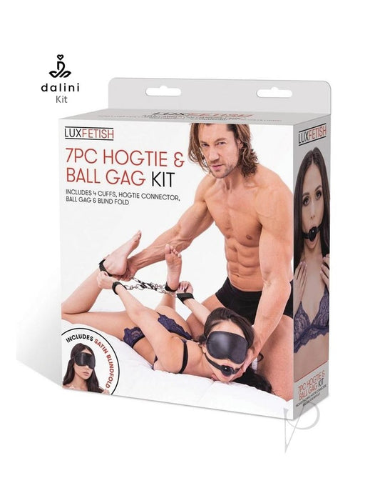 Lux Fetish Hogtie & Ball Gag Kit (7 Piece) - Black