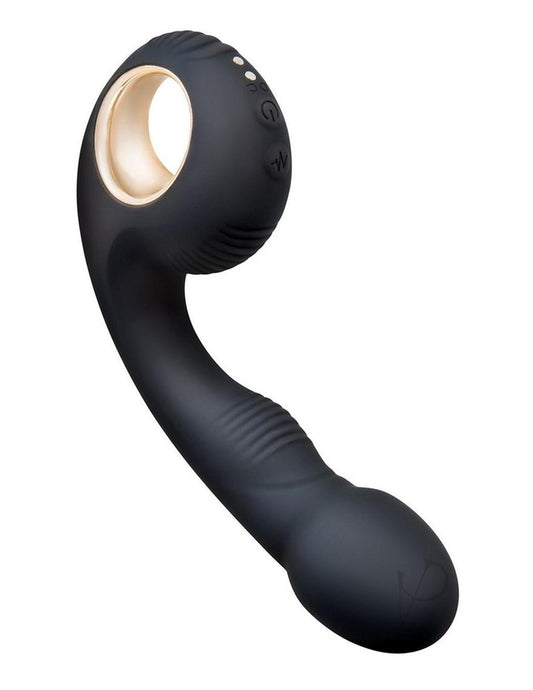 Bodywand G-Play Ergonomic Rechargeable Silicone Dual Motor Squirt Trainer Vibrator with Clitoral Stimulator - Black