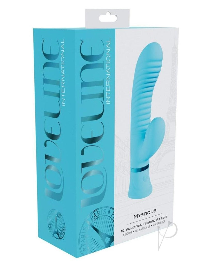 Loveline Mystique 10 Function Rechargeable Silicone Ribbed Rabbit - Blue